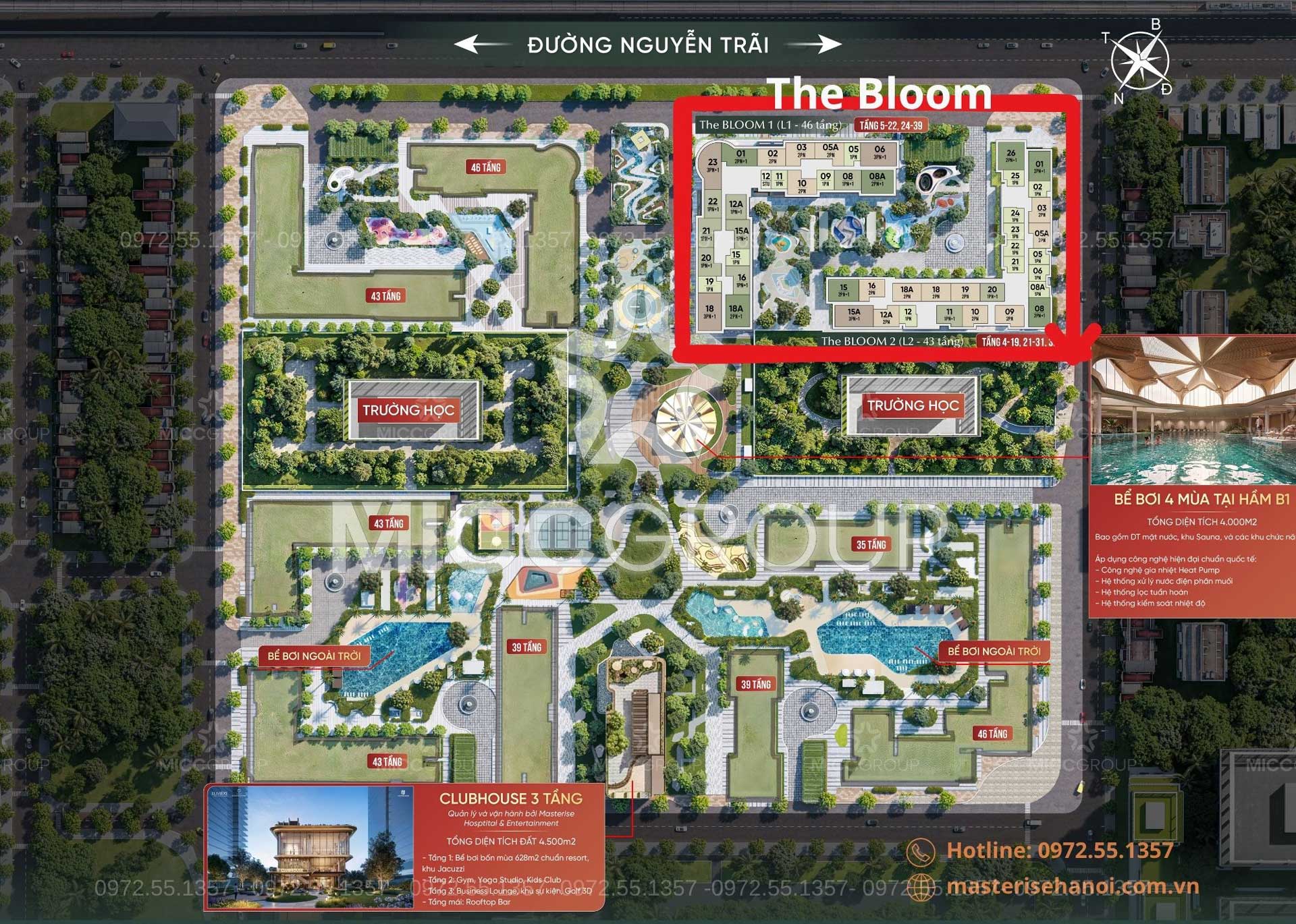 Vị trí của The Bloom trong tổng thể Hanoi Seasons Garden