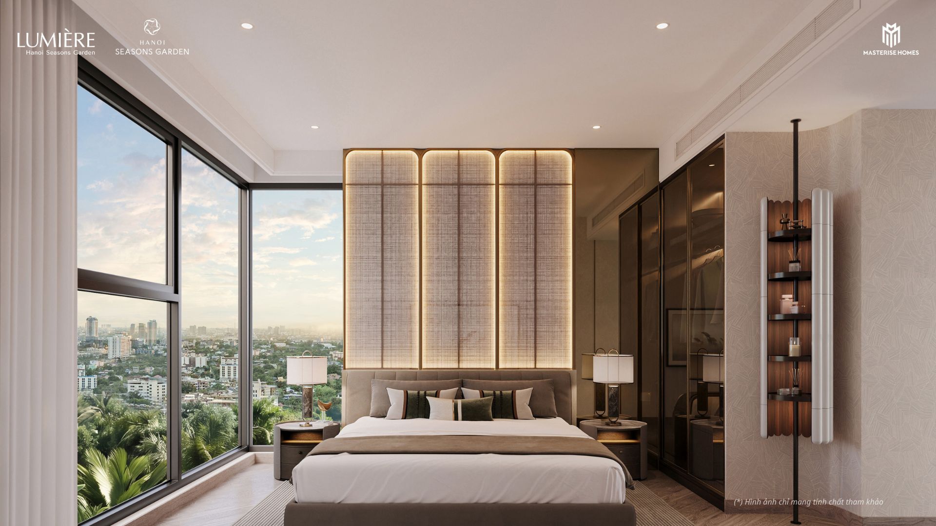 Kính Low-E mở rộng tối đa góc nhìn panorama và đưa ánh sáng tự nhiên vào sâu tận cùng của phòng ngủ và phòng khách